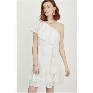 $139 Stella & Dot Maette One Shoulder Dress White Tassel Belted Lace M